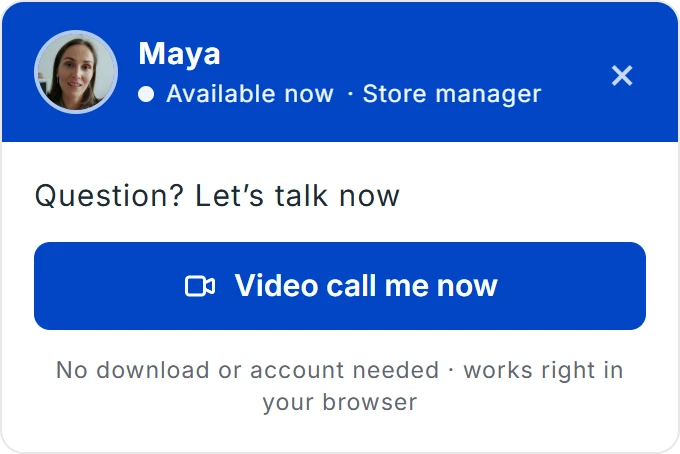 The LiveCall button on a website, with a Video call me now button.